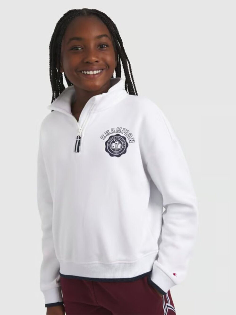 NEW Youth Champion Quarter Zip Mock Neck Sweatshirt White Small